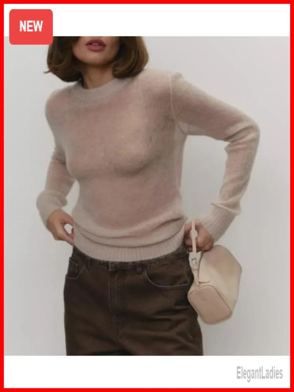 Lightweight Knitted Sheer Pullover Sweater Long Sleeve Casual Top Blouse